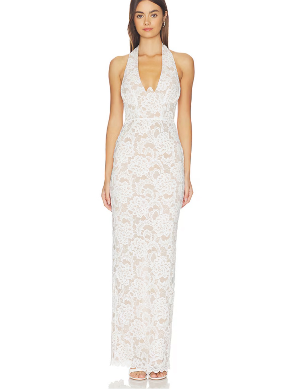 Revolve White Lace Halter Neck Maxi Dress